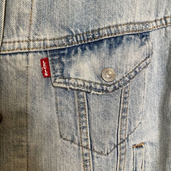 LEVI'S Premium Denim Bomber Blue/Red/White Jacket Snap Up Womens Small RARE 90s - Picture 9 of 16